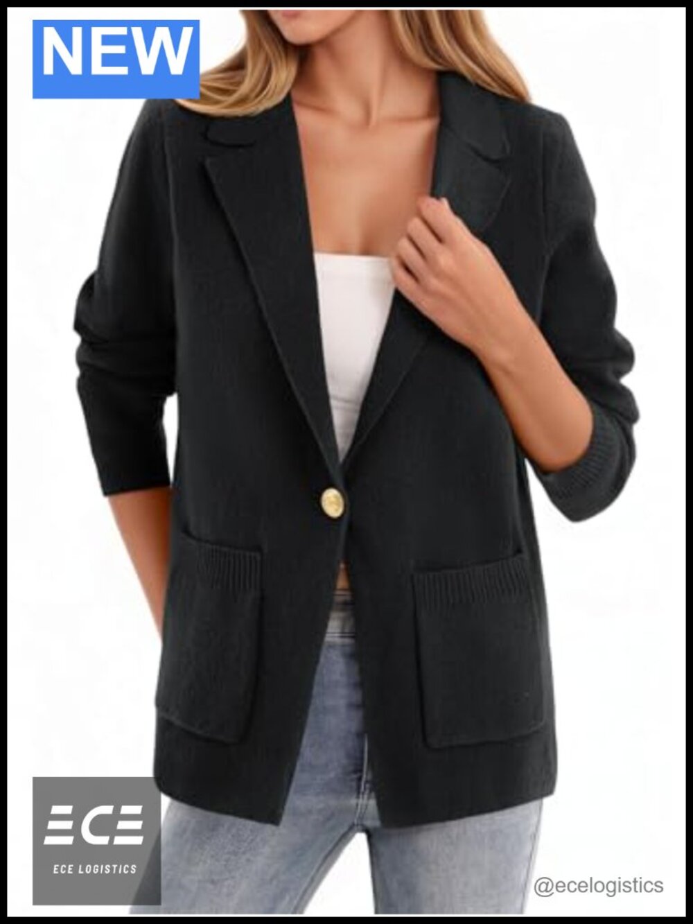 Womens Casual Knit Blazer Open Front Long Sleeve Work Office Jacket